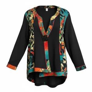 Parsley & Sage Dylan French Terry Offset Button V-Neck Printed Jacket Med Artsy